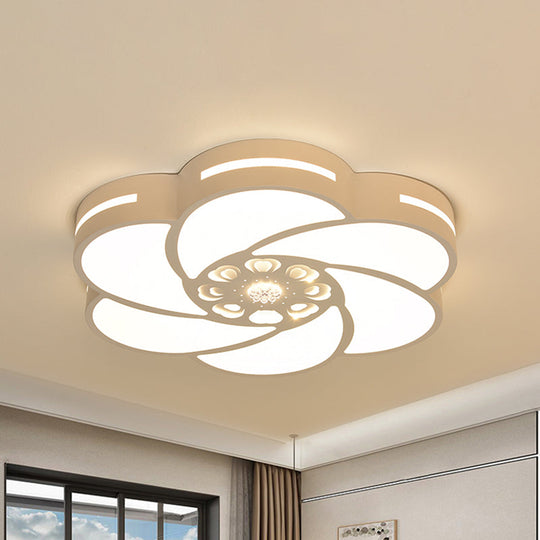 Contemporary Led Iron Flush Mount Ceiling Lamp With Spiral Flower Design - White