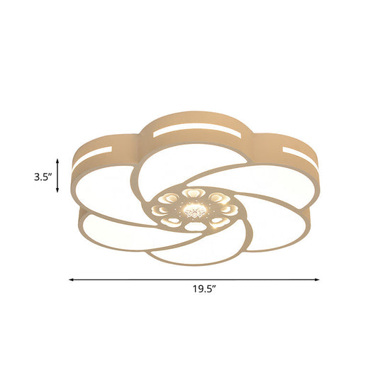 Contemporary Led Iron Flush Mount Ceiling Lamp With Spiral Flower Design - White
