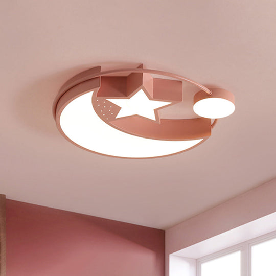 Nordic Led Moon And Star Ceiling Light In Pink Finish - Perfect For Girls Bedrooms