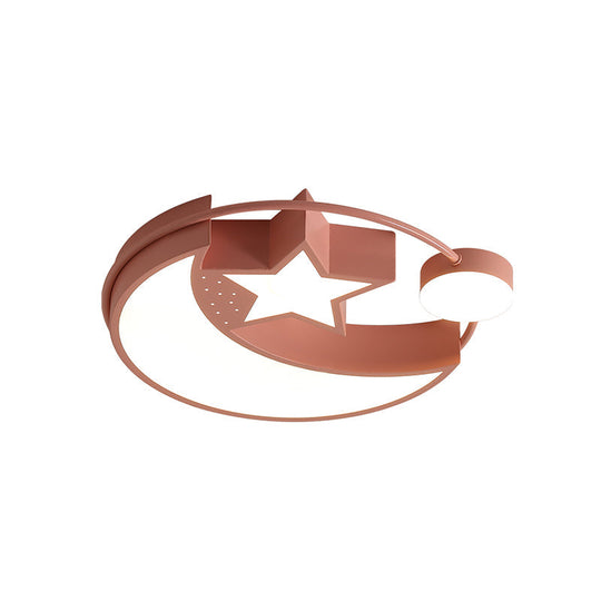 Nordic Led Moon And Star Ceiling Light In Pink Finish - Perfect For Girls Bedrooms