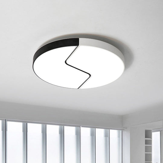 Nordic Led Ceiling Flush Lamp With Acrylic Shade And Black/White Finish In White/Warm Light Black -