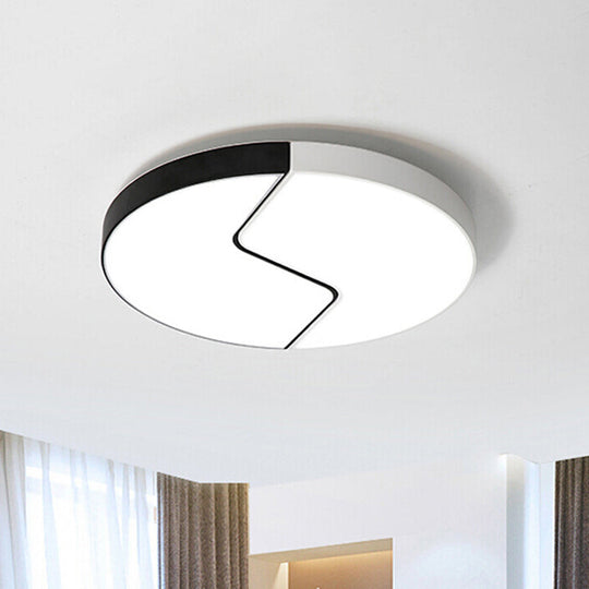 Nordic Led Ceiling Flush Lamp With Acrylic Shade And Black/White Finish In White/Warm Light