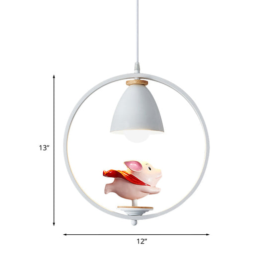 Nordic Hanging Light Kit - 1 Head Iron Bell And Ring Pendant Lamp White Finish With Whimsical