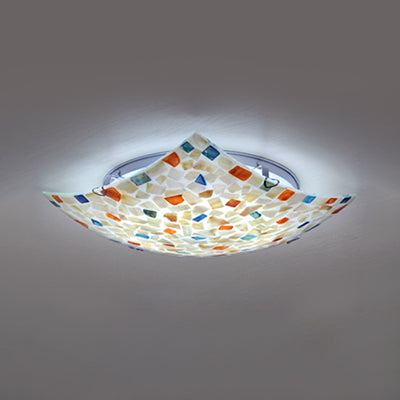 Vintage Mosaic Glass Flush Mount Ceiling Light For Living Room - Colorful Square Design