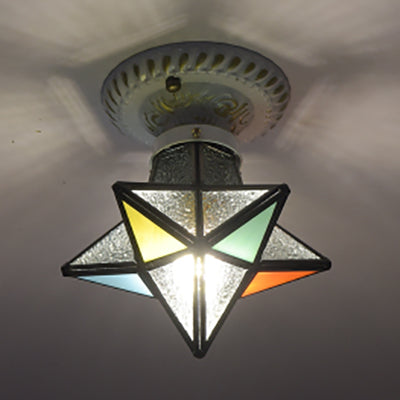 Rustic Tiffany Stained Glass Ceiling Light - Blue & Green Colors Perfect For Bedroom Blue - Yellow