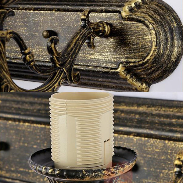 Mediterranean Stained Glass Wall Lamp In Antique Bronze For Bedroom - Blue Bowl Sconce Lighting With