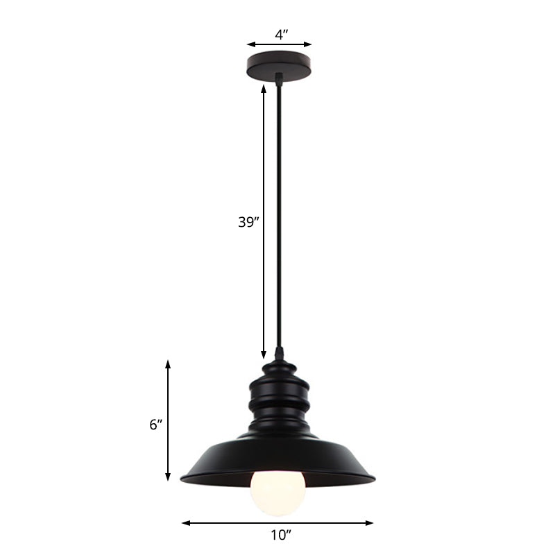 Industrial Style Black Pendant Light With Metal Barn Lampshade - Perfect For Balcony Hanging