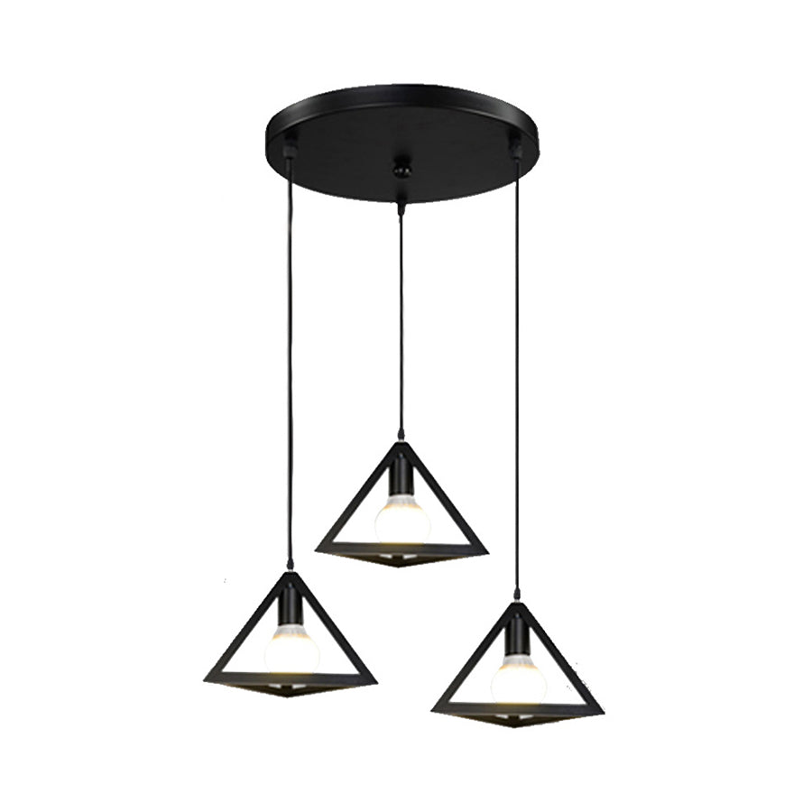 Retro Industrial Hanging Lamp With Wire Guard And Canopy In Black/White - 3 Heads Pendant Lighting