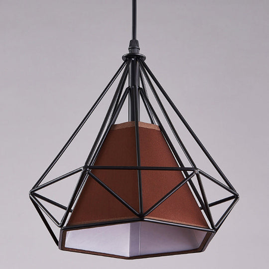 Industrial Diamond Wire Cage Pendant Light With Multi-Colored Shade - 5 Lights