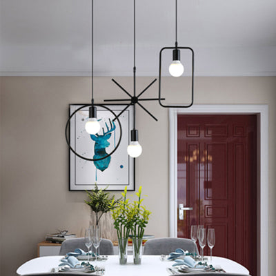 Vintage Black Metal Pendant Light For Dining Room - Multi Hanging Ceiling Fixture With Exposed Bulb