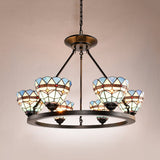 Blue Glass Baroque Chandelier - Antique Bronze Bowl Hanging Lamp With 6 Lights For Dining Room