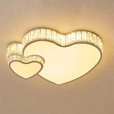 Modern White Double Heart Led Flushmount Light With Clear Crystal Deco – Stylish Acrylic Ceiling
