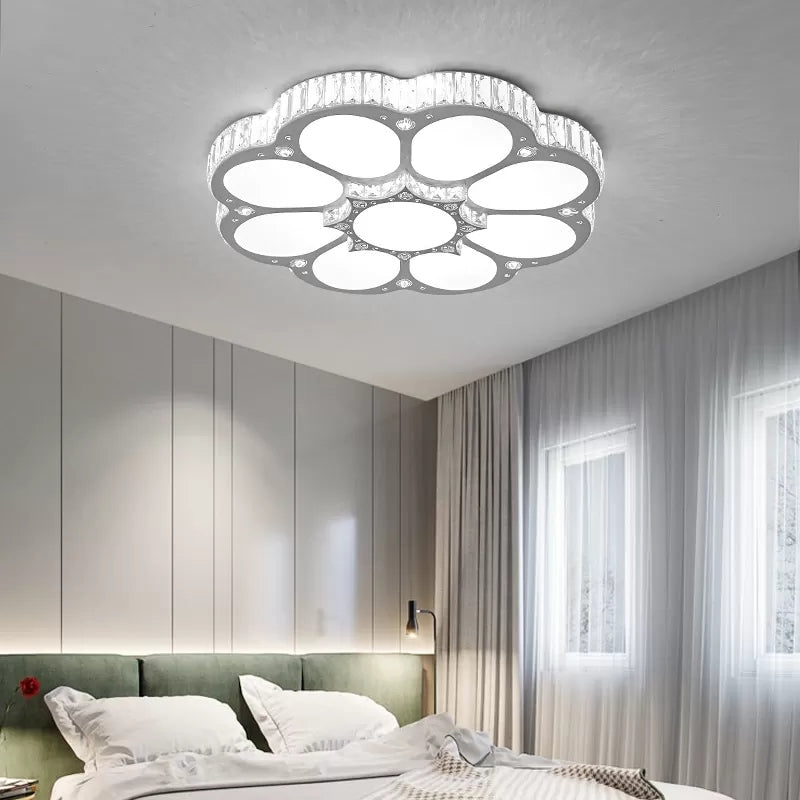 Kid’s Crystal Acrylic Led Ceiling Lamp - White Circular Petal Design For Dining Room
