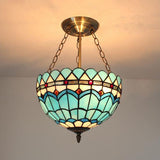 Blue Stained Glass Baroque Bowl Ceiling Light Fixture - Indoor Chandelier For Restaurants