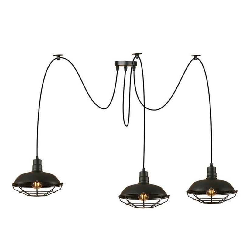Industrial Style Metal Pendant Light - Barn Shade With 3 Lights Kitchen Ceiling Fixture In Black