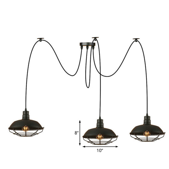 Barn Shade Metal Pendant Light - Industrial Style 3 Lights Kitchen Ceiling Fixture Wire Frame Swag