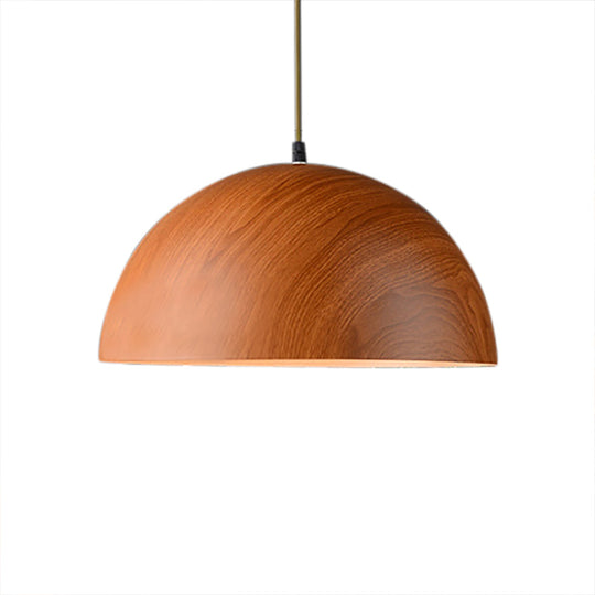 Contemporary Aluminum Domed Pendant Light With Wood Design In Dark Brown/Light Brown - Balcony