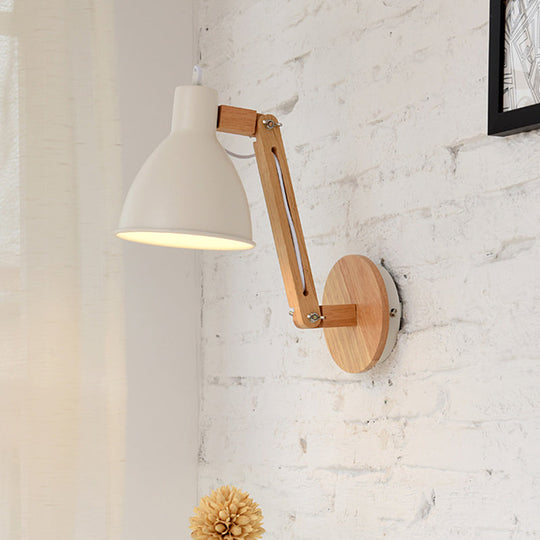 Iron Domed Wall Mounted Lamp: Modern 1 Head Light With Swing Arm And White/Black Finish