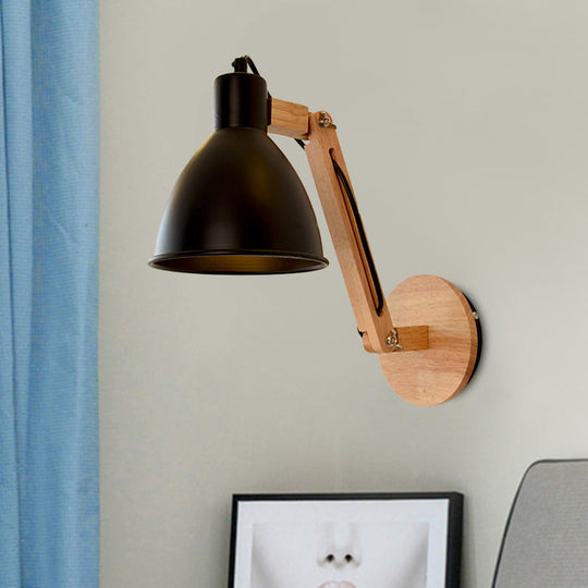 Iron Domed Wall Mounted Lamp: Modern 1 Head Light With Swing Arm And White/Black Finish