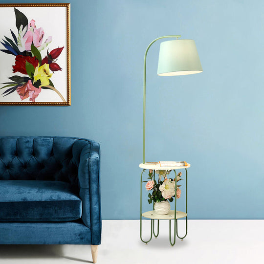 Blackish Green Modernist Floor Lamp With Single Bulb Fabric Shade And Desk Stand