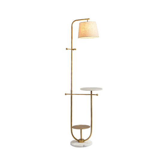 Modern Curved Arm Table Lamp With Gold Finish - Sleek Metal Design Fabric Shade