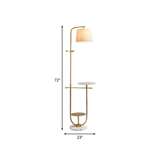 Modern Curved Arm Table Lamp With Gold Finish - Sleek Metal Design Fabric Shade