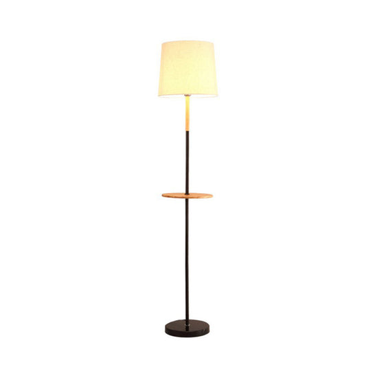 Minimalist Flaxen Drum Table Lamp For Living Room Floor - 1-Light Light Fabric