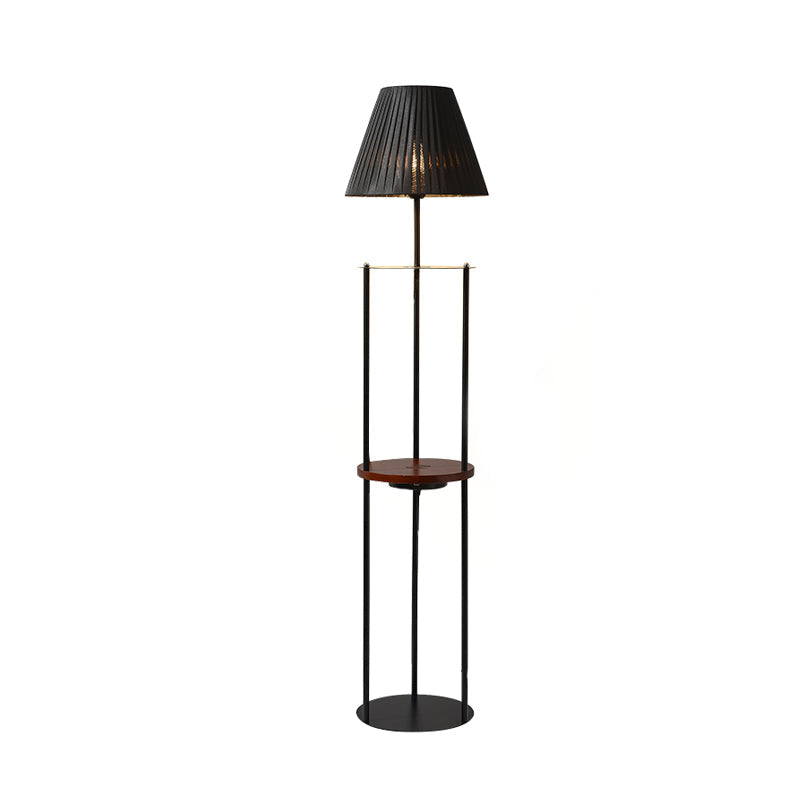 Contemporary Pleated Fabric Conic Floor Table Lamp - 1 Light Black Standard Design For Bedside