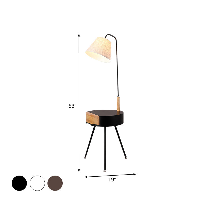 Modern Tripod Floor Lamp With Metallic Single Head Wood Stand And Fabric Shade - Black/Grey/White