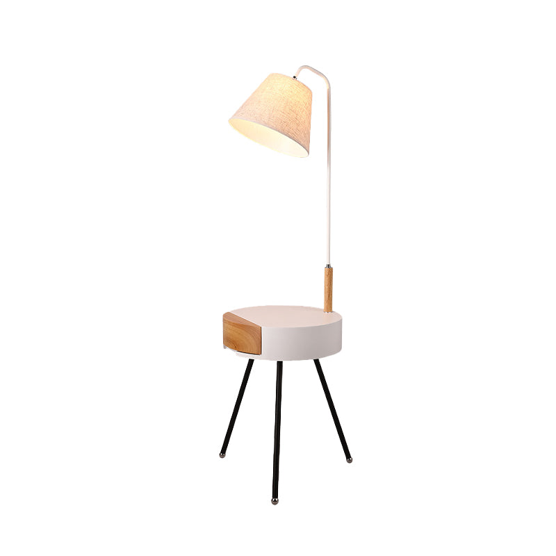 Modern Tripod Floor Lamp With Metallic Single Head Wood Stand And Fabric Shade - Black/Grey/White