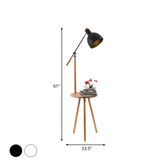Modern Led Metal Standing Lamp - Adjustable Arm White/Black Finish