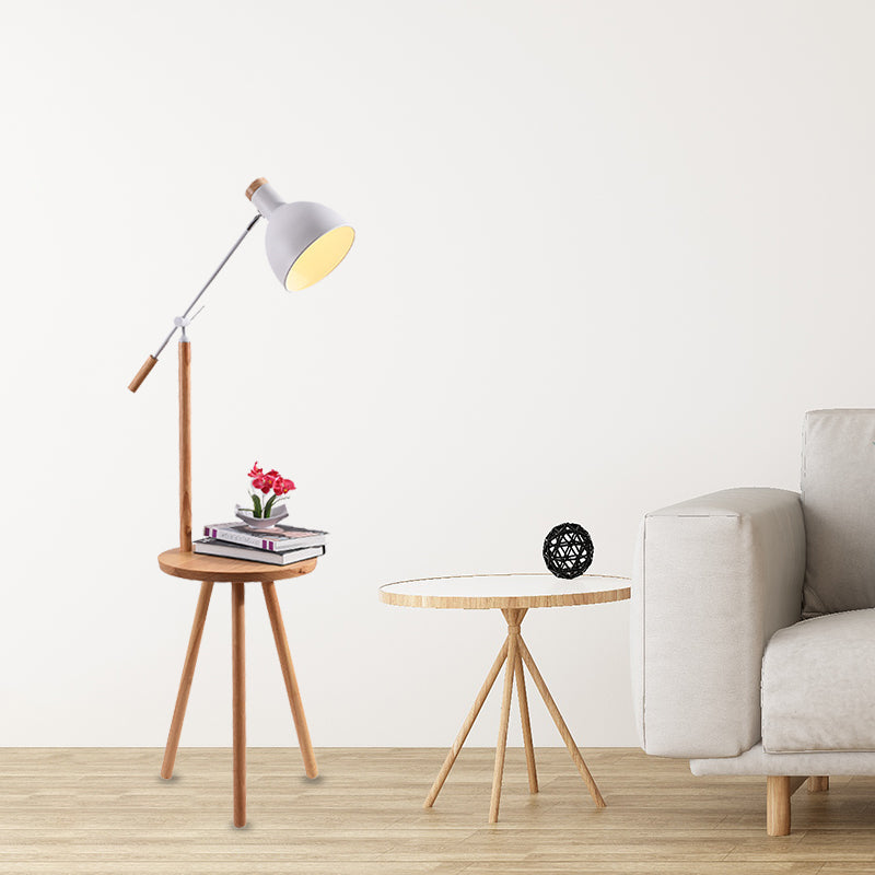 Modern Led Metal Standing Lamp - Adjustable Arm White/Black Finish