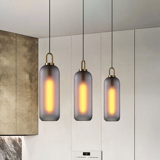 Post-Modern Dining Room Pendant Light With Clear/Smoky Glass Shade - 1 5’/6’ Wide