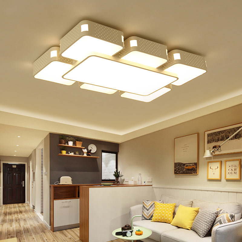 Modern Cube Flush Mount Lamp - 22’/38’/47’ Acrylic Led Ceiling Light In Black/White