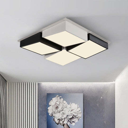 Modernist Square/Rectangle Flush Ceiling Light Acrylic Led Fixture - 24.5’/37’ W Black/White