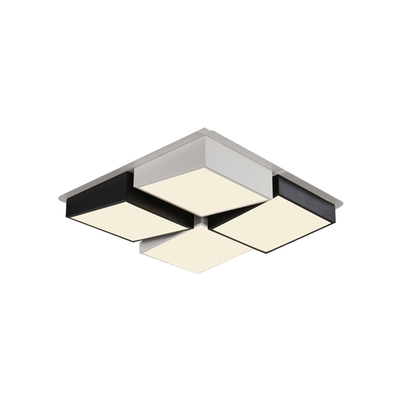 Modernist Square/Rectangle Flush Ceiling Light Acrylic Led Fixture - 24.5’/37’ W Black/White