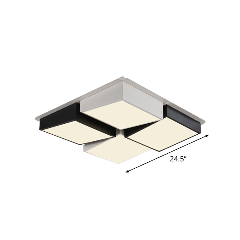 Modernist Square/Rectangle Flush Ceiling Light Acrylic Led Fixture - 24.5’/37’ W Black/White