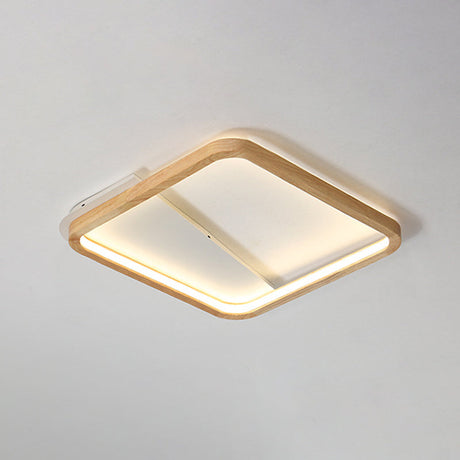 Simple Wooden Rectangular Led Flush Mount Ceiling Light - 13/17/21 Wide