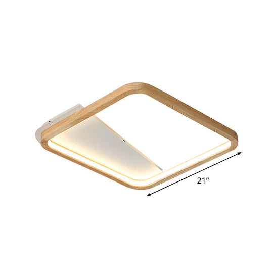 Simple Wooden Rectangular Led Flush Mount Ceiling Light - 13/17/21 Wide