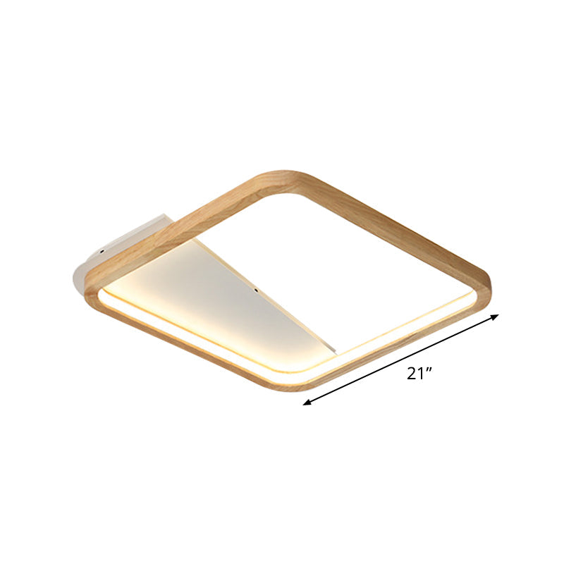 Simple Wooden Rectangular Led Flush Mount Ceiling Light - 13’/17’/21’ Wide