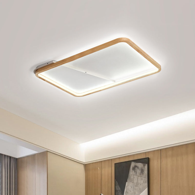 Simple Wooden Rectangular Led Flush Mount Ceiling Light - 13/17/21 Wide