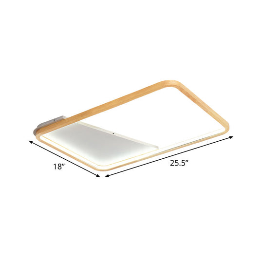 Simple Wooden Rectangular Led Flush Mount Ceiling Light - 13/17/21 Wide