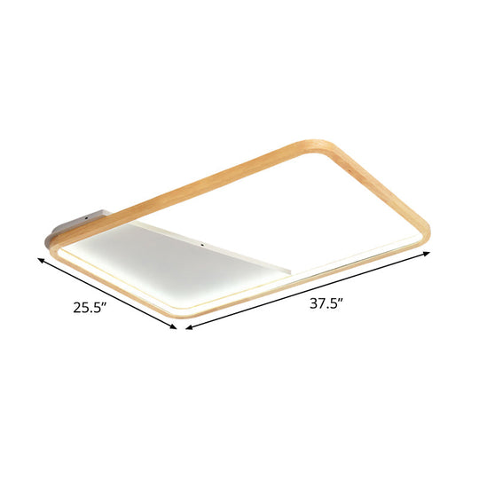 Simple Wooden Rectangular Led Flush Mount Ceiling Light - 13’/17’/21’ Wide