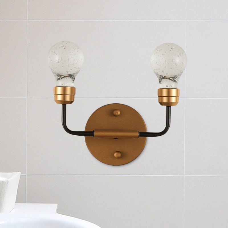 Modern Crystal 2-Light Brass Wall Light - Bulb Shaped Sconce Lamp For Bedroom & Living Room