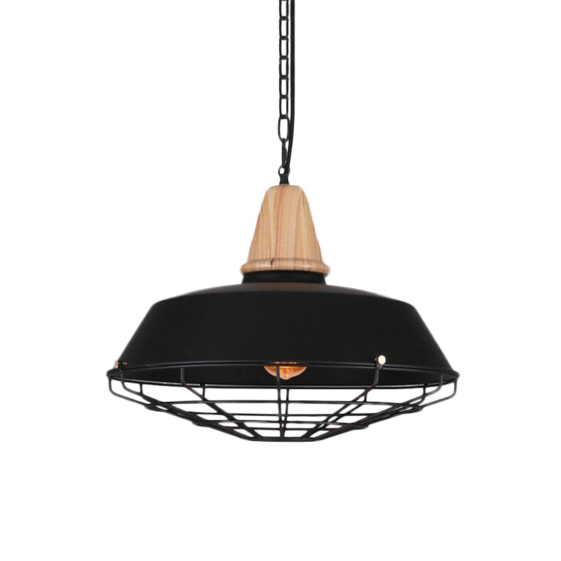 Metallic Retro Style Ceiling Hanging Pendant Light With Barn And Wire Guard 1 Head Black 3 Sizes