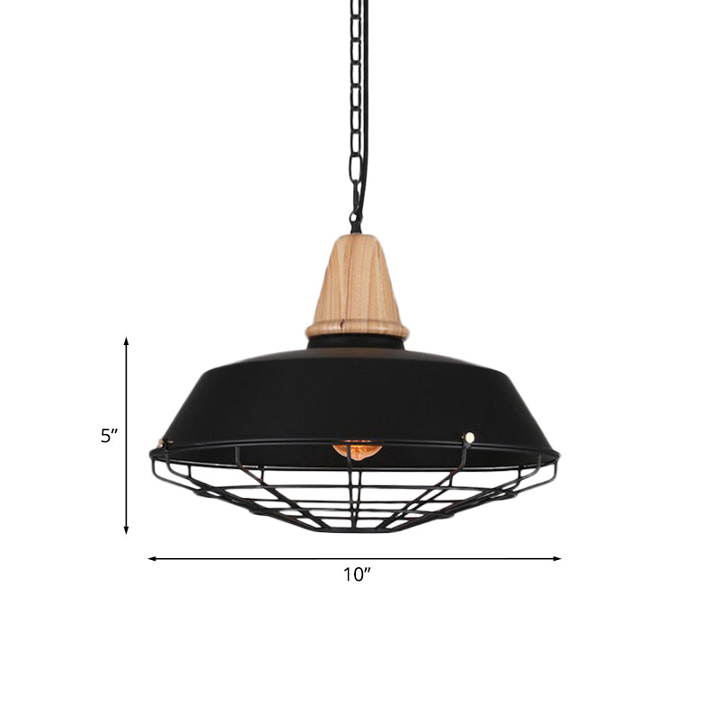 Metallic Retro Style Ceiling Hanging Pendant Light With Barn And Wire Guard 1 Head Black 3 Sizes