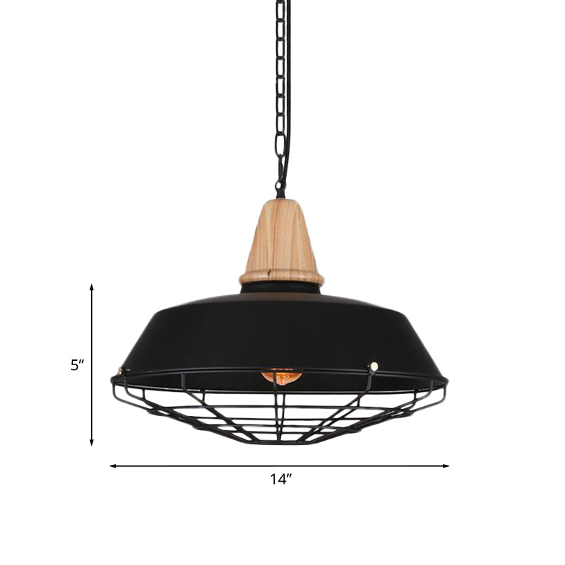 Metallic Retro Style Ceiling Hanging Pendant Light With Barn And Wire Guard 1 Head Black 3 Sizes