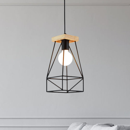 Modern Nordic Metal Cage Shade Pendant Light - Black/Blue
