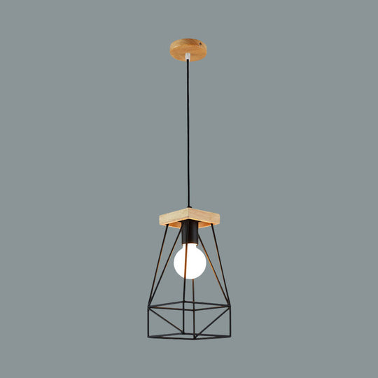 Modern Nordic Pendant Light - Metal Cage Shade 1 Head Ceiling Fixture In Black/Blue
