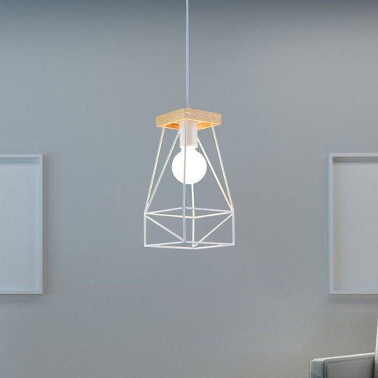Modern Nordic Pendant Light - Metal Cage Shade 1 Head Ceiling Fixture In Black/Blue